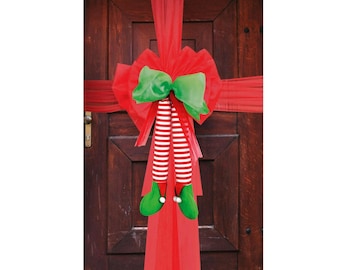 Christmas Elf Door Bow - christmas door decorations, christmas home decorations, christmas front door decor