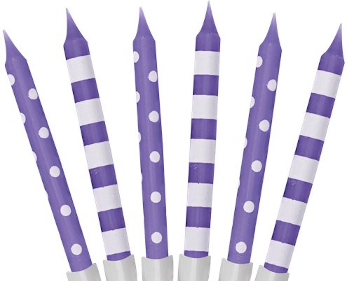 12 Purple Dots & Stripe Candle purple birthday candles Etsy