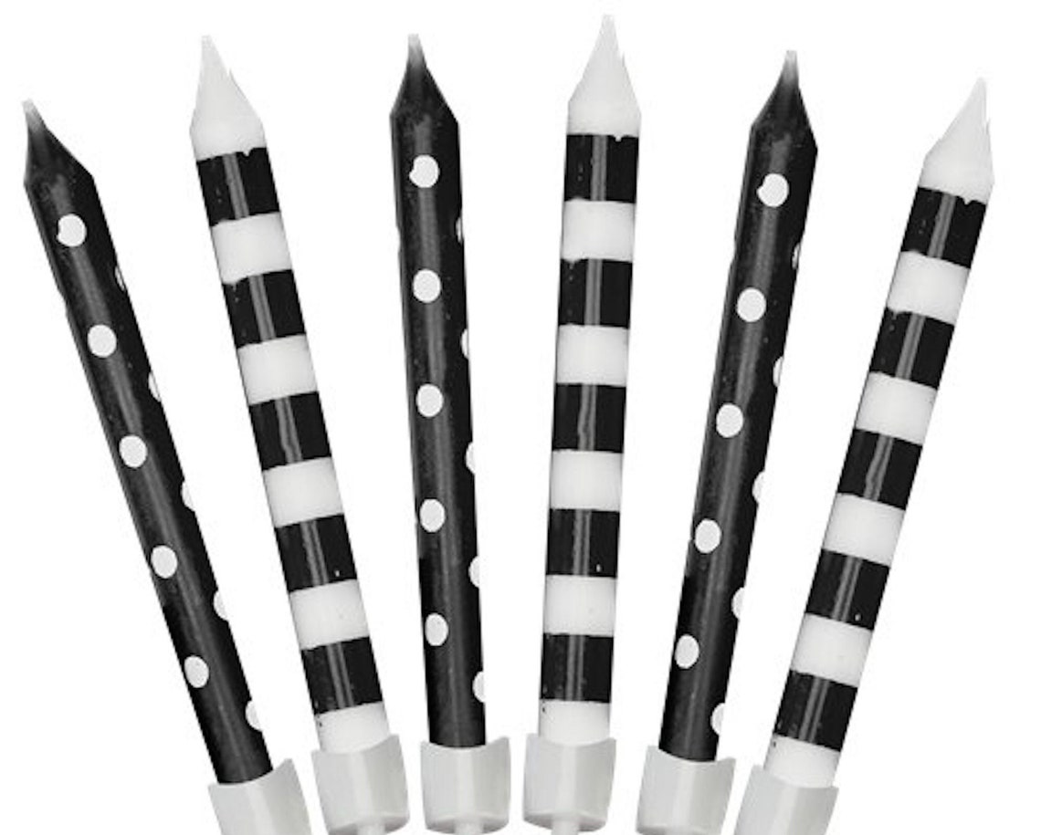 12 Black Dots & Stripe Candle Black Birthday Candles Black Etsy