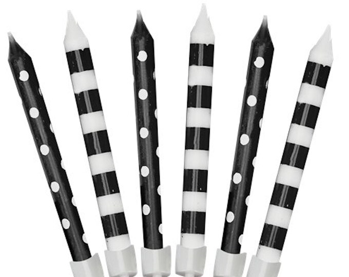 12 Black Dots & Stripe Candle, Black Birthday Candles, Black Birthday
