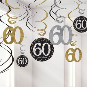 60th Birthday Hanging Swirls, 60th birthday decorations, 60th birthday decorations for him, hanging 60th birthday decorations