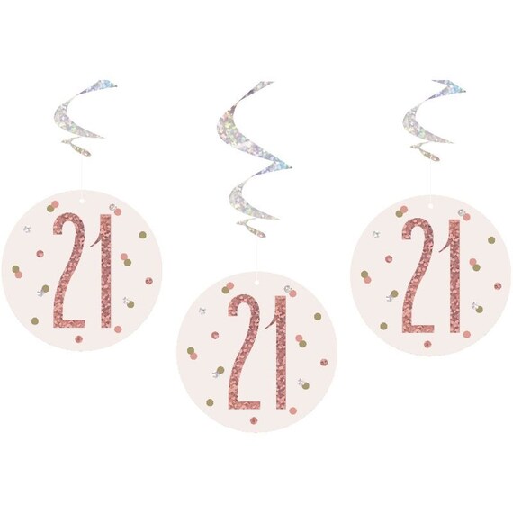 21st Rose Gold Sparkling Swirls, 21st birthday decorations rose gold, 21st birthday decorations for her, girl hanging 21st decorations