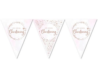 On Your Christening Bunting - christening decorations, christening decorations girl, christening banner girl, pink christening decorations