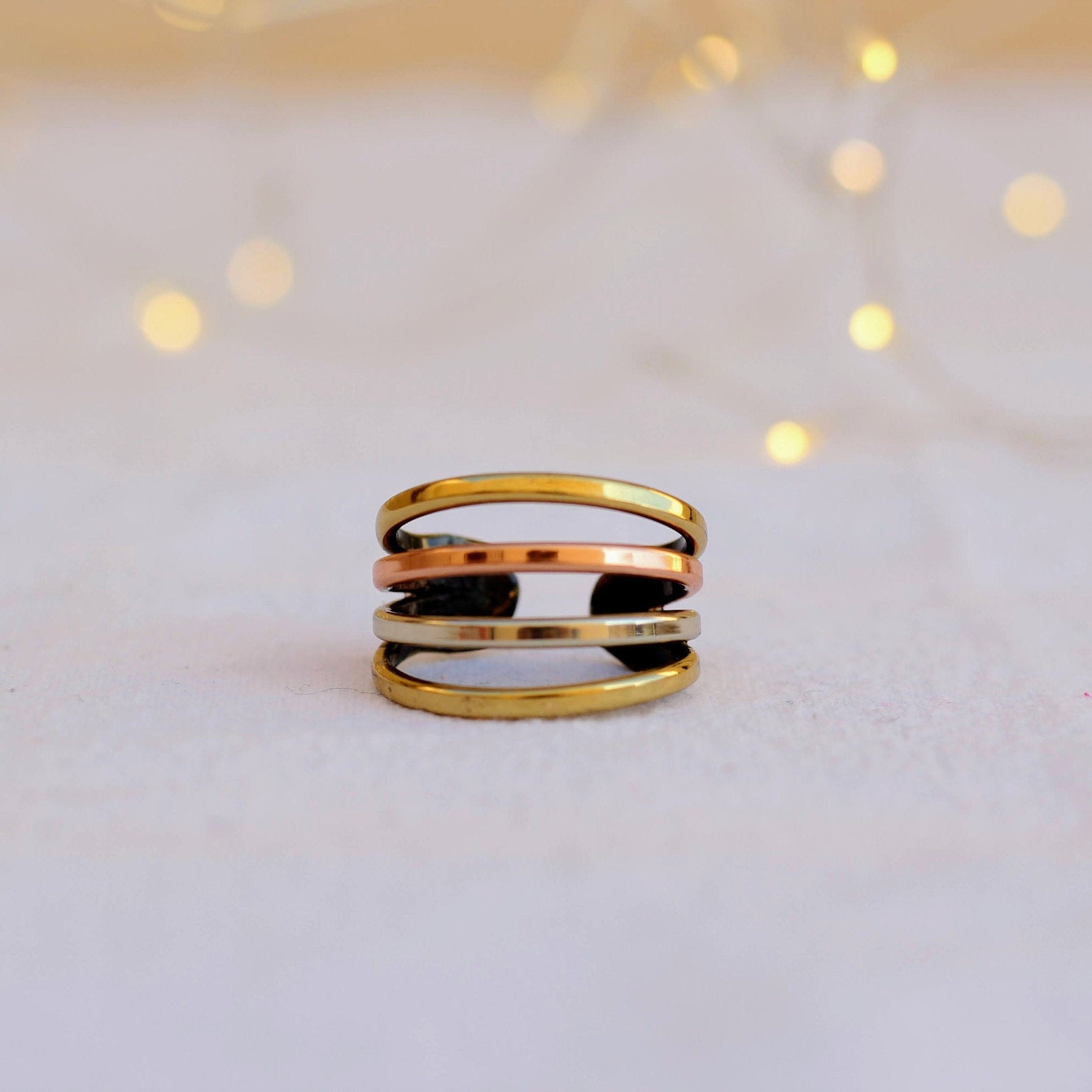 Three Metal Rings Multi Metal Ring Mixed Metal Ring Hand Etsy