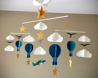 Montessori baby mobile, hot air balloons and plane