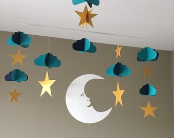 Baby mobile luna e stelle blu oro