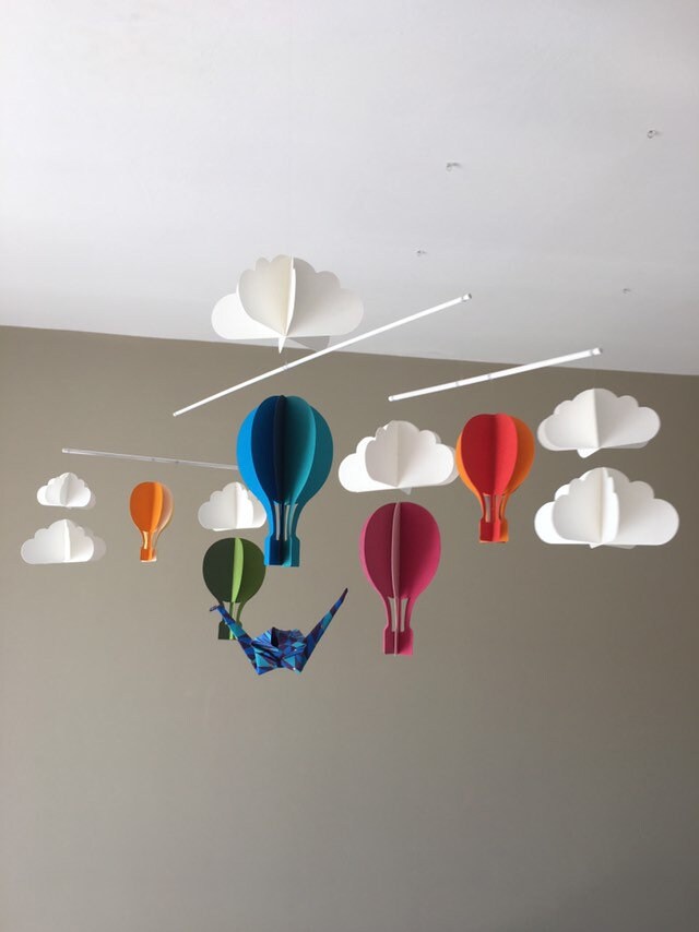 Mobile Bébé Montgolfière Nuage Oiseau Montessori Décor Pépinière Arc en Ciel