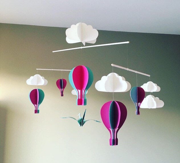 Mobile Bébé Montgolfière Rose Vert d'eau