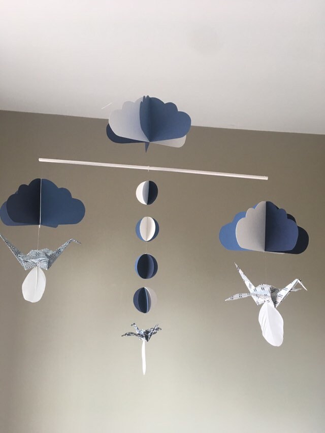 Mobile Bébé Origami Bleu Montessori Plumes