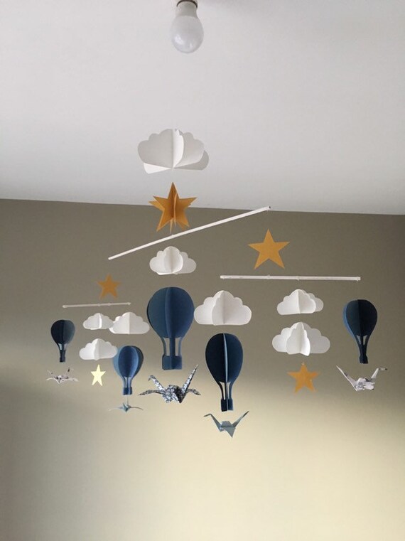 Mobile Bebe Cinetique Montgolfieres Montessori Grues Origami Etsy