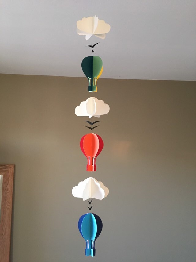 Guirlande Montgolfière Nuages Oiseaux Multicolores Arcs en Ciel Origami Montessori