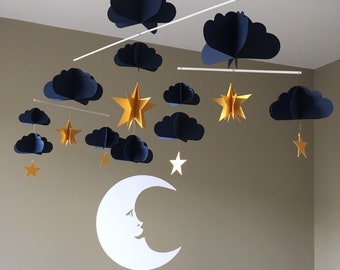 Mobile bébé lune étoile nuage montessori origami cinétique unisexe