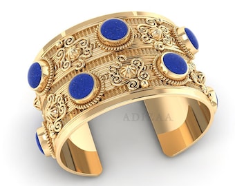 Bracciale rigido in lapislazzuli, bracciale con gemma blu, gioielli d'ispirazione vintage, bracciale rigido dorato, bracciale boho di tendenza, regalo fatto a mano per lei