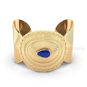 Pear Shape Lapis Lazuli Bracelet, Modern Abstract Sun Rays Textured Cuff Bangle Bracelet, High Quality Gemstone 18k Gold Filled Bangle Gifts