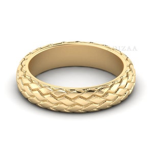 Metal Heavy Gold Finish Textured Band, Braiding Textured Ring For Women, Stackable Ring Band, Minimalist Ring, Dainty Braid Brass Ring