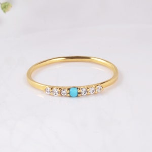 Arizona Turquoise Ring / Thin Diamond Wedding Band / Gold Plated Stacking Ring / Turquoise Band / Vermeil Ring / Valentine's Day Gift Ring
