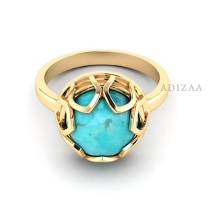 Arizona Turquoise Ring, 18k Gold Finish Statement Ring For Girl, Beautiful 7 Petal Prong Gemstone Ring, Turquoise Ring For Anniversary Gift