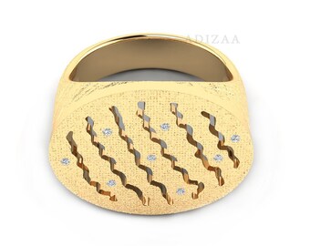 ジグザグ ジャリ テクスチャ ダイヤモンド リング、フラッシュ セット ダイヤモンド オーバル テクスチャ ダイヤモンド リング、18K ゴールド フィルド ジェムストーン リング、女性用デザイナー リング