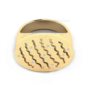 Zig Zag Jali Textured Diamond Ring, Flush Set Diamond Oval Textured Diamond Ring, 18k Gold Filled Gemstone Ring, Designer Ring For Women
