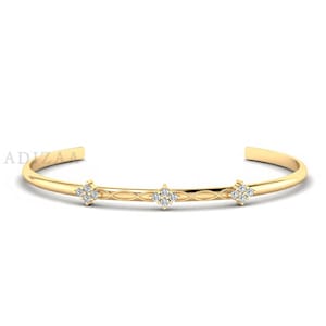 4 Diamond Cluster Climber Minimal Bangle Bracelete, Twisted Wave Gold Finish Minimalist Bangle For Womens, Dainty Bangle For Everyday Use