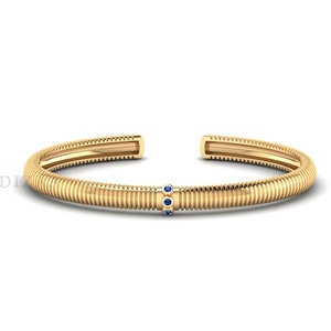 Blue Sapphire Engraved Modern Bangle Bracelete, Minimalist Handmade Cuff Bangle For Women, Adjustable Gold Finish Bracelete, Birthday Gift