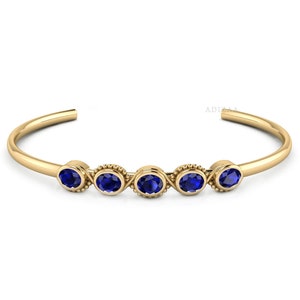 Blue Sapphire Multistone Oval Shape Modern Design Bangle Bracelet, 18k Gold Filled High Quality Gemstone Bangle For Women, Minimalist Bangle