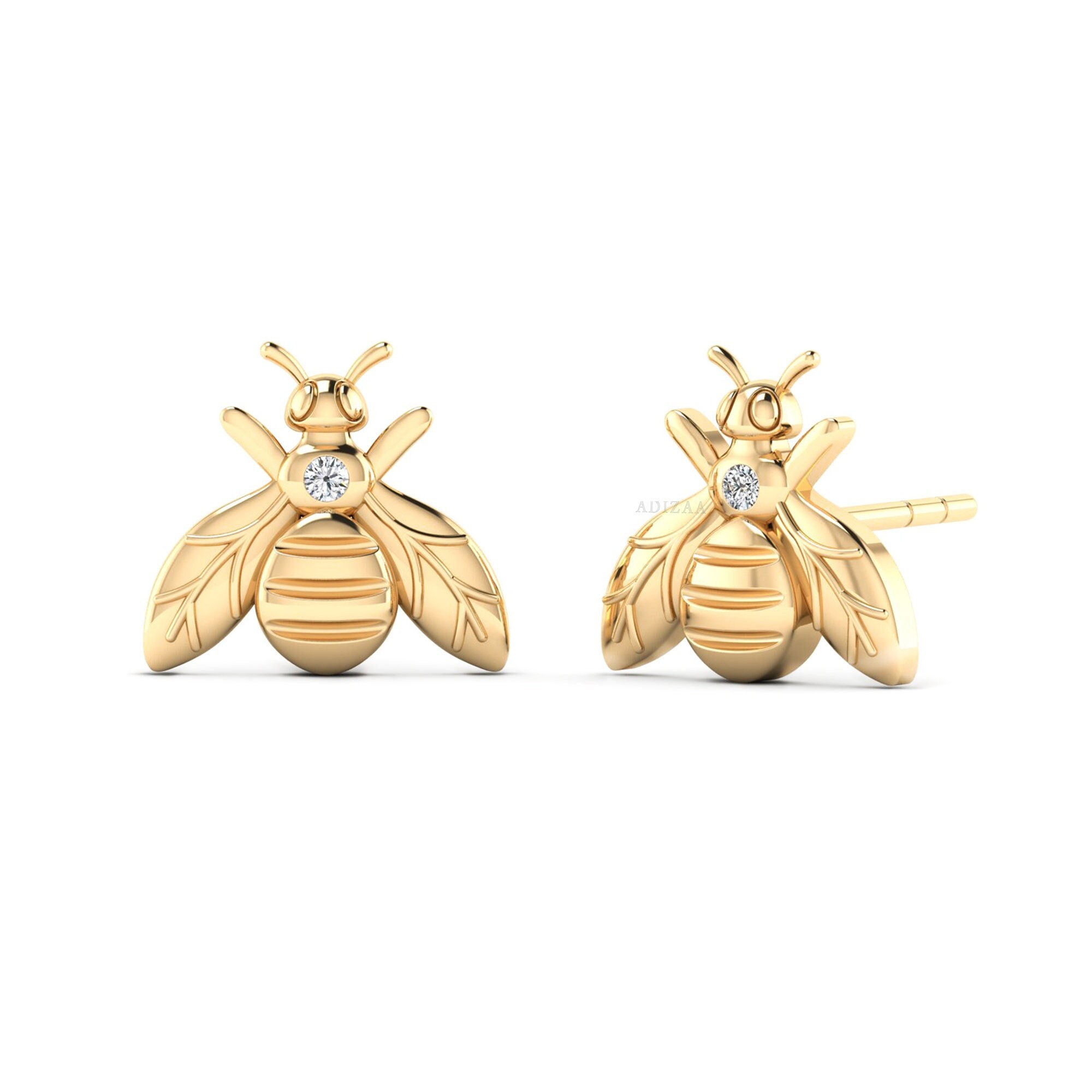 Bee Stud Earrings, High Quality Diamond CZ Earrings for