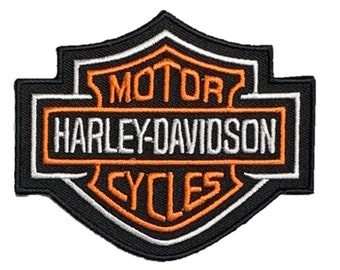 HARLEY DAVIDSON Motor Cycles Iron-On PATCH Silver Black White Orange SIZE Small