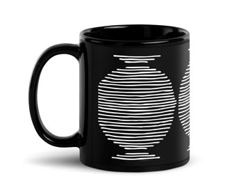 Schwarzer glänzender Becher 11 Unzen, schwarz und weiß