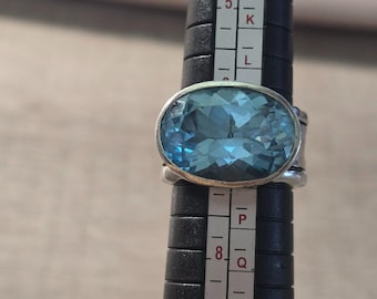 SJEN 925 sterlingzilveren vintage ring met blauwe topaas maat 7