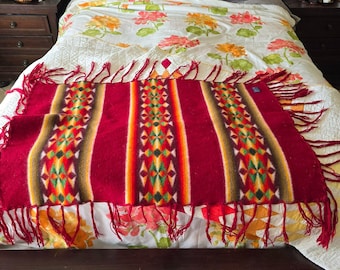 Vintage Pendleton Beaver State Shawl Blanket / Red Blue Wool