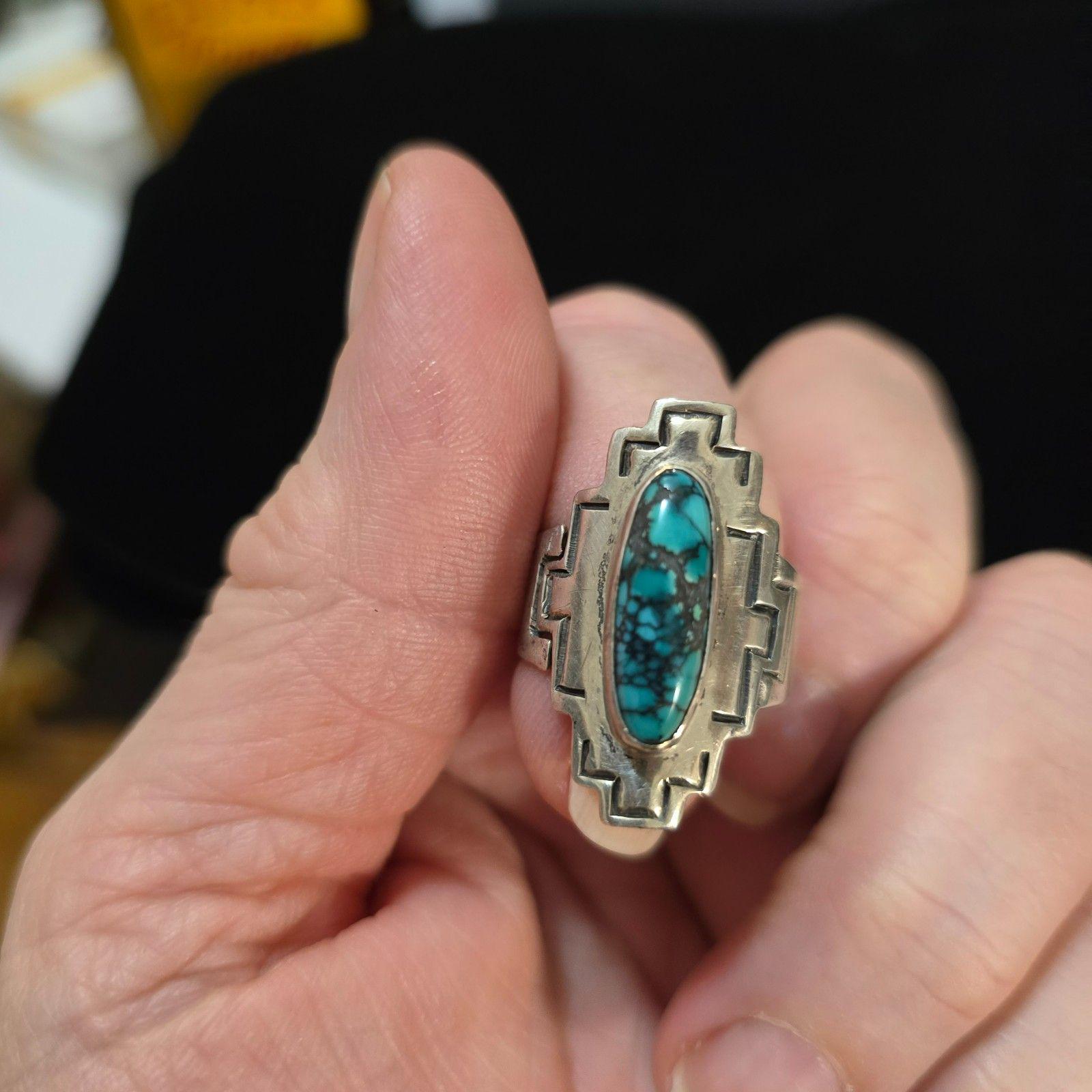 Navajo Ring Sterling Silver With Natural Kingman Turquoise Marked DALV ...