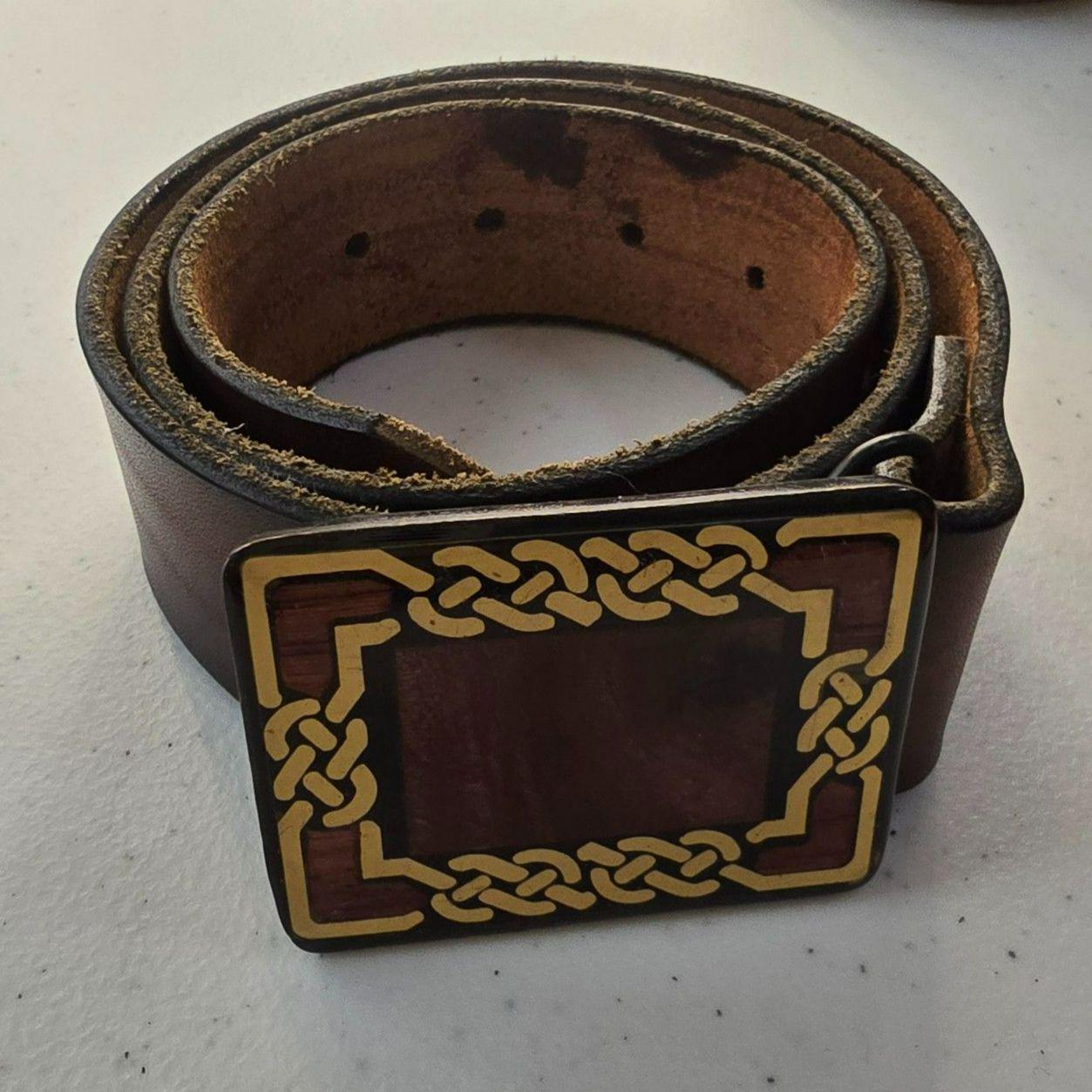 Vintage Harmony Brass Bird Buckle Leather Belt. Made in the USA  Size 54 Tory Leather Classic Bridle Leather Belt 1″ Brass Buckle  main image 3