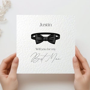 Carte de proposition du meilleur homme de style moderne avec nom personnalisé Carte de mariage Serez-vous mon meilleur homme Carte carrée typographie noir et blanc pour mariage