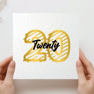 20e verjaardag gouden cijfers zwart schrijven verjaardagskaart twintig jaar oude verjaardagskaart grote cijfers jongen meisje zoon dochter moeder vader neef kaart