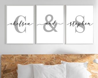 Couple Name Initial Wall Art Prints: Set of 3