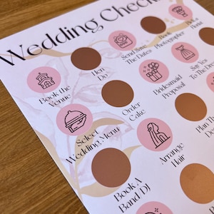 Wedding Checklist Scratch Off Poster Pink Flowers Marble / Engagement Gift / Wedding Planning