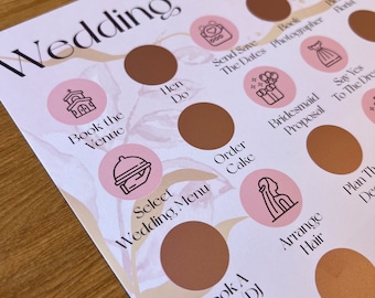 Wedding Checklist Scratch Off Poster Pink Flowers Marble / Engagement Gift / Wedding Planning