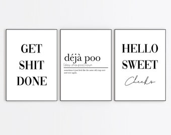 Láminas artísticas divertidas para la pared del baño: Humor sobre el baño (juego de 3)
