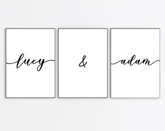 Personalised Couple Name Print Set Of 3