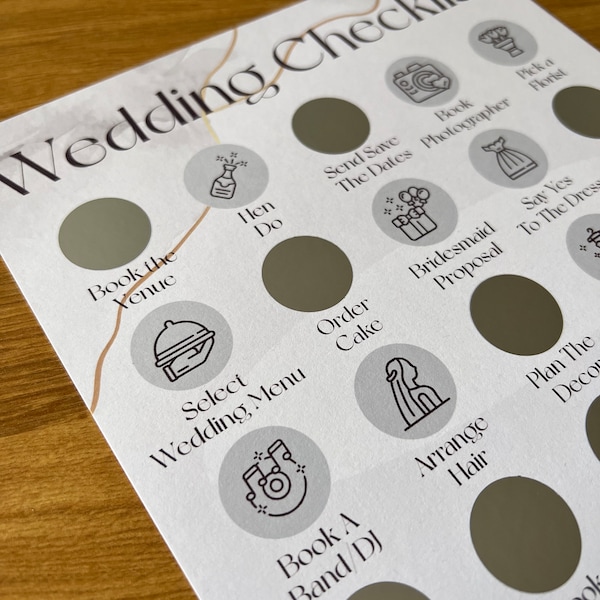 Wedding Checklist Scratch Off Poster Marble / Engagement Gift / Wedding Planning