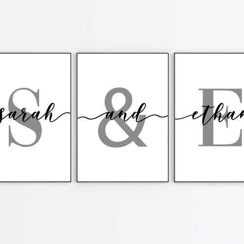 Bedroom Prints Set of 3 Personalised Name Wall Art Couples Etsy