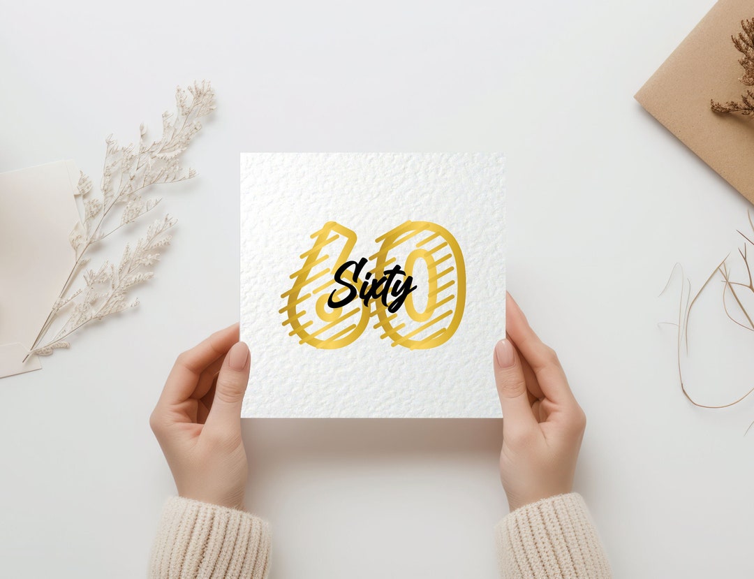 60th Birthday Gold Numbers Black Writing Birthday Card Twenty Year Old ...