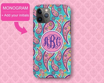 Monogram Phone Case, Paisley case, Personalized iPhone XR Case, Cell Phone Case, iPhone 8 , iphone 11, iPhone 11 Pro,