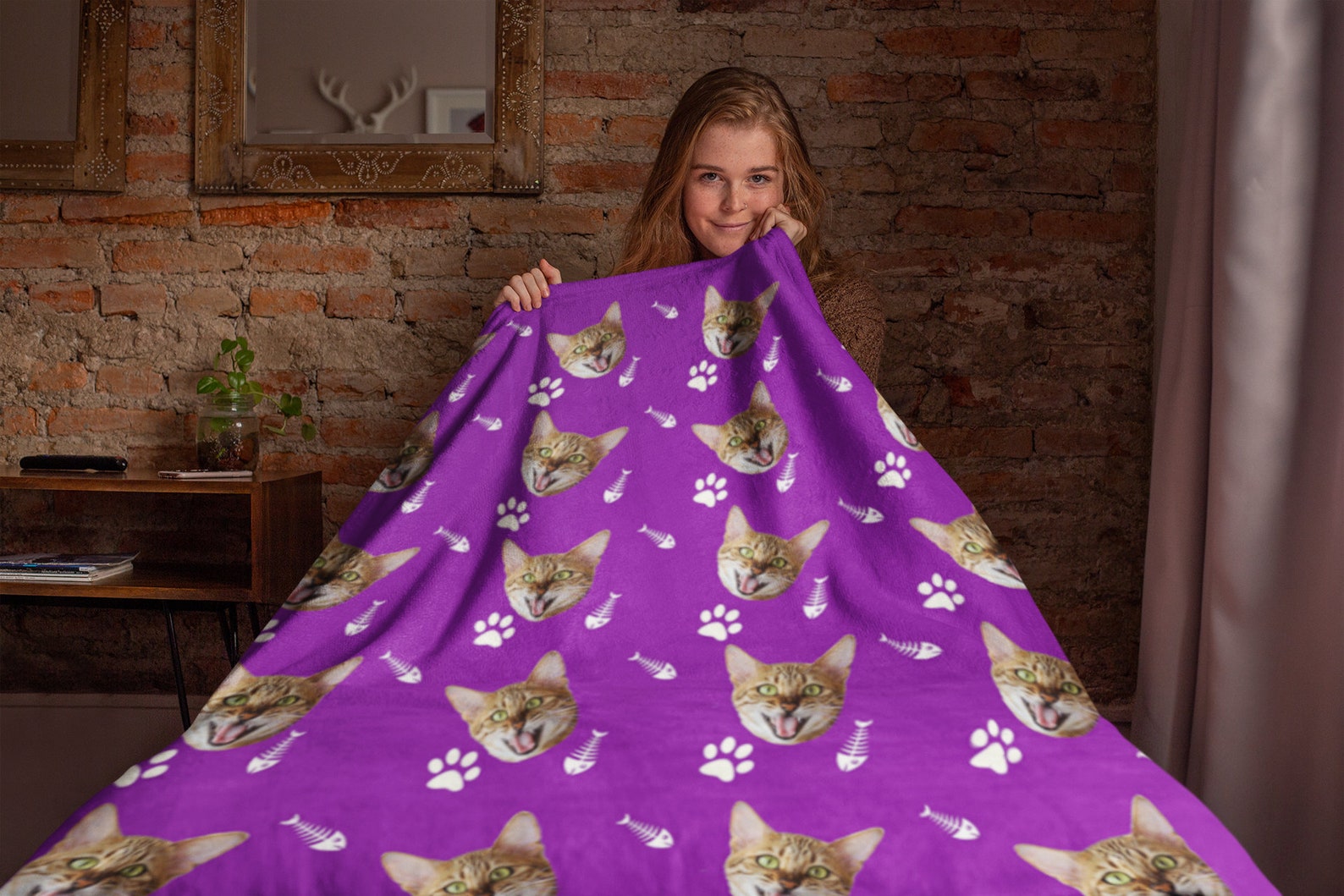 Your Cat on A Blanketpersonalized Pet Photo Blanketcustom Etsy