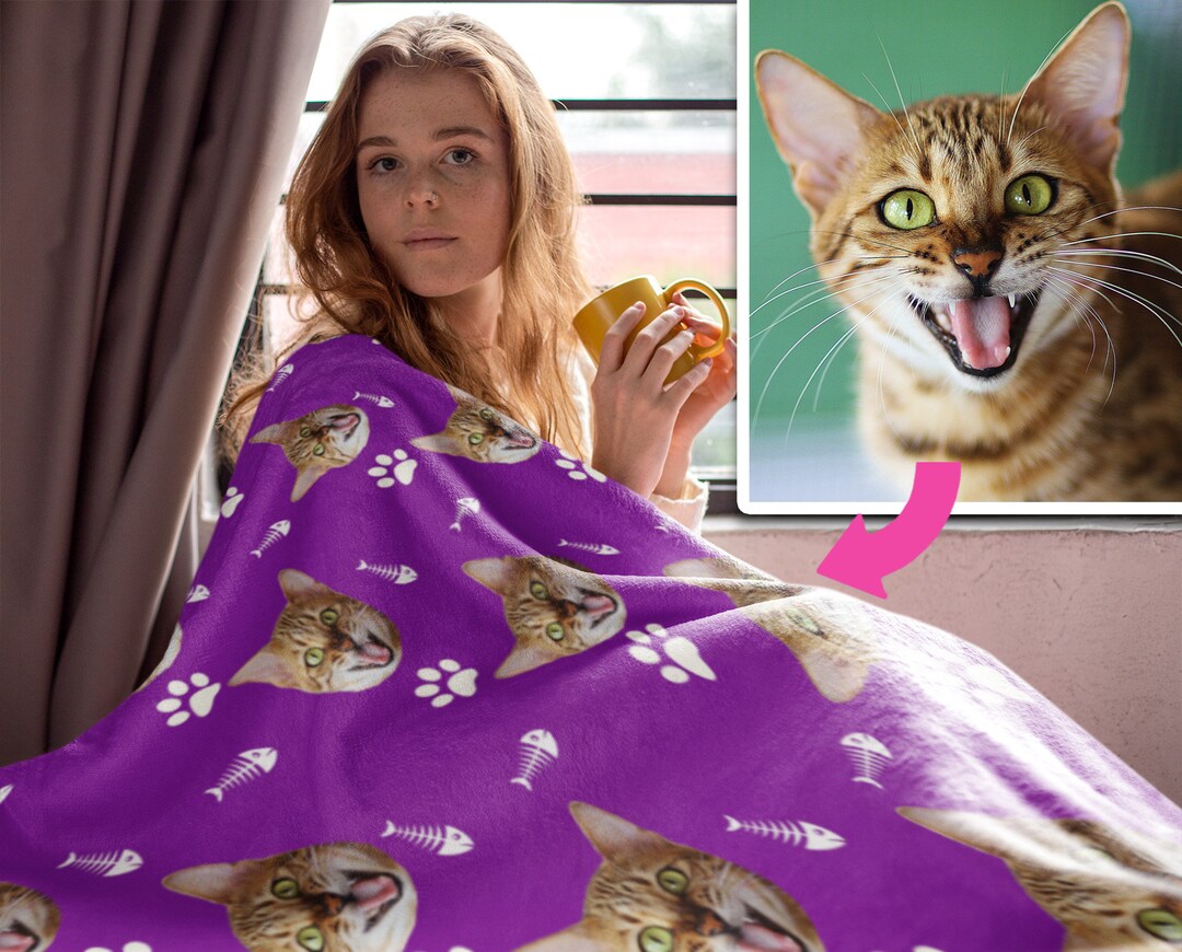 Your Cat on A Blanket,personalized Pet Photo Blanket,custom Cat Face Blankets, Cat Blankets ...