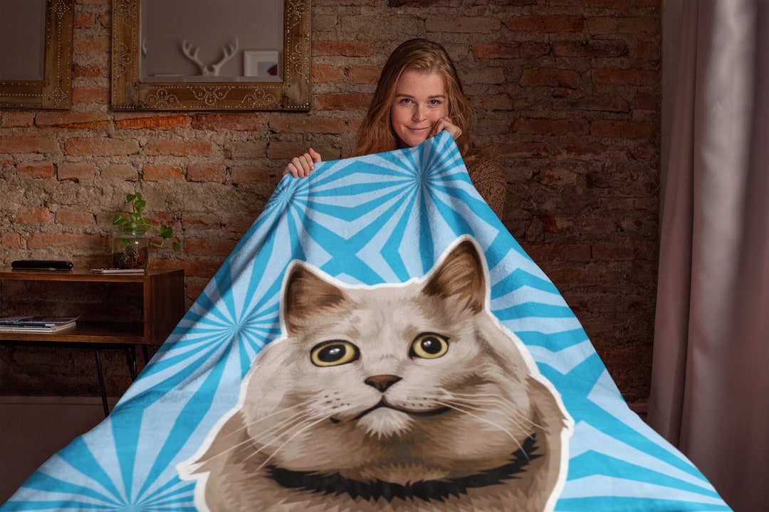 Your Cat on A Blanket, Personalized Photo Blanket, Custom Pet Portrait