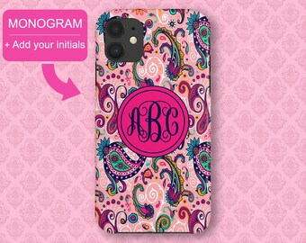 Monogram Phone Case, Paisley case, Personalized iPhone XR Case, Cell Phone Case, iPhone 8 , iphone 11, iPhone 11 Pro, Samsung Galaxy Phone