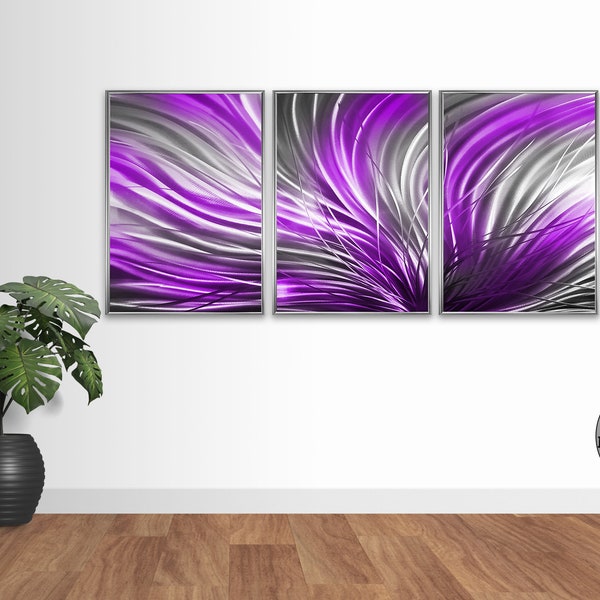 Purple Grey Silver Abstract 3 piece digital download 3 piece artwork, digital files downloadable wall art pictures