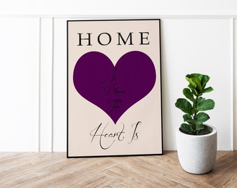 Home is where the heart is purple plum cream digital download digital artwork can be printed up to A1